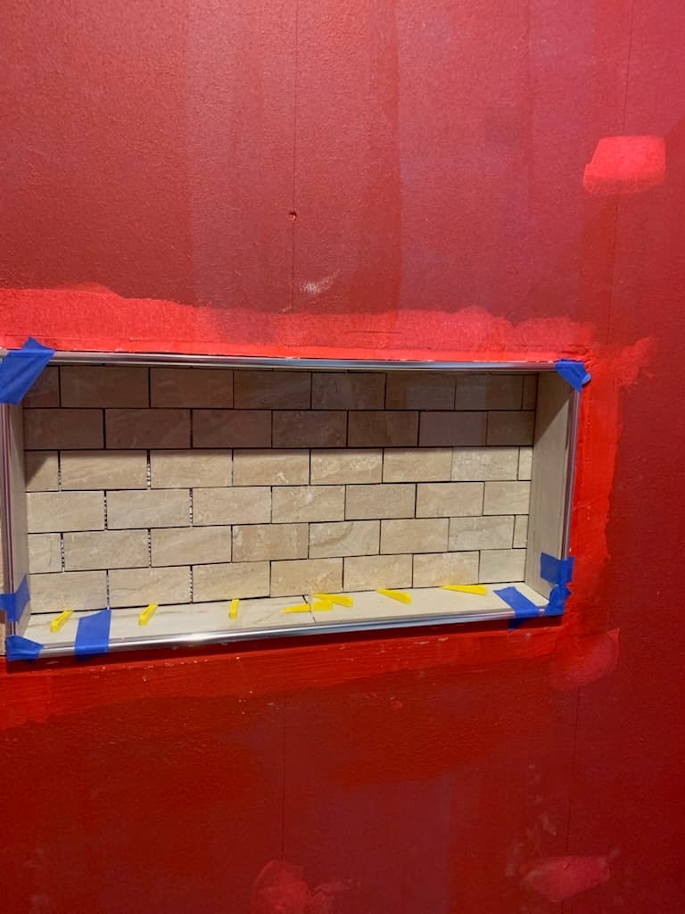 Bathroom shower niche tile installation with waterproofing in Maryland by Atlantic Construction