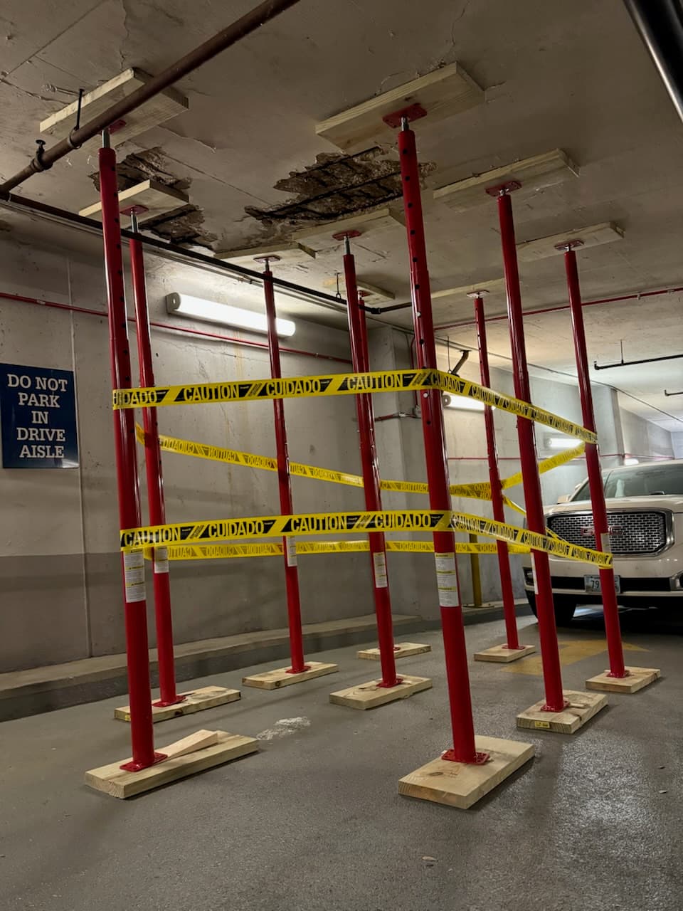 Commercial parking garage temporary shoring system installation in DC by Atlantic Construction