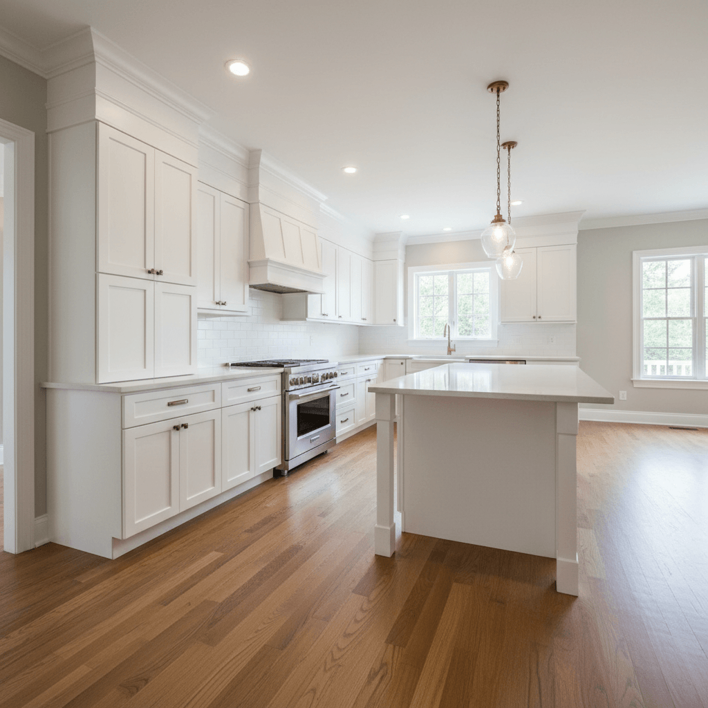 Luxury kitchen remodeling with custom cabinets and marble island in Maryland by Atlantic Construction