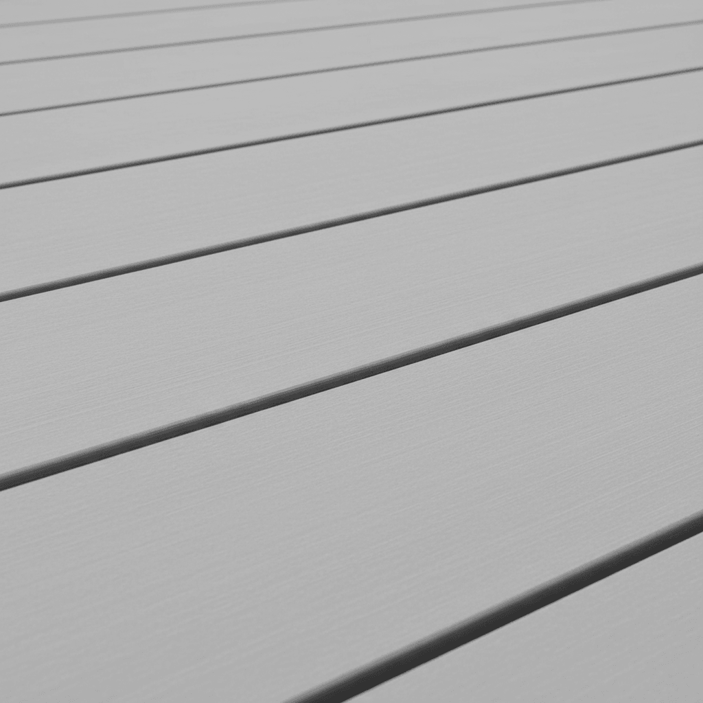 Close-up of premium PVC cellular decking boards with smooth waterproof surface by Atlantic Construction