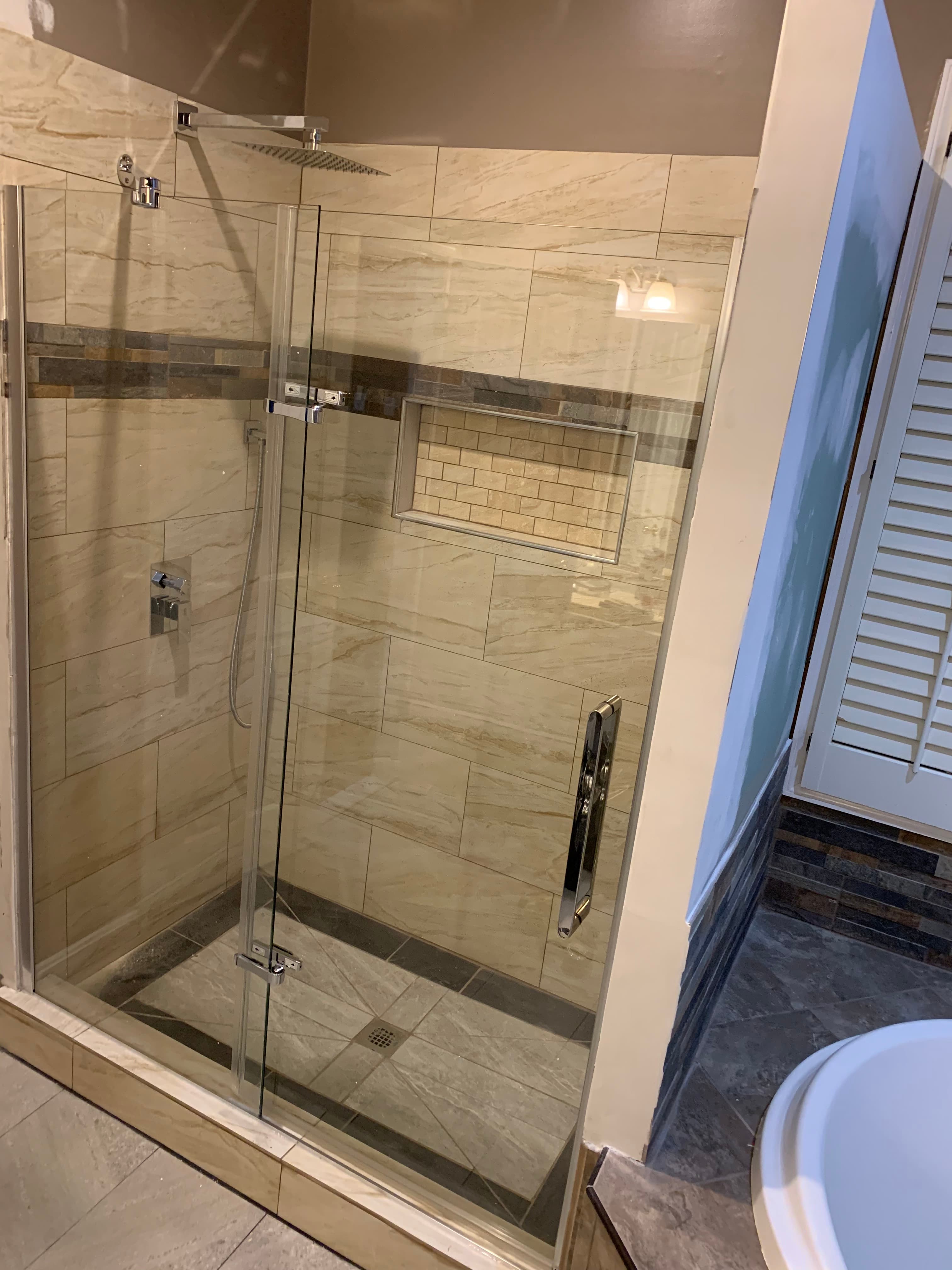 Luxury marble bathroom shower installation in Virginia by Atlantic Construction
