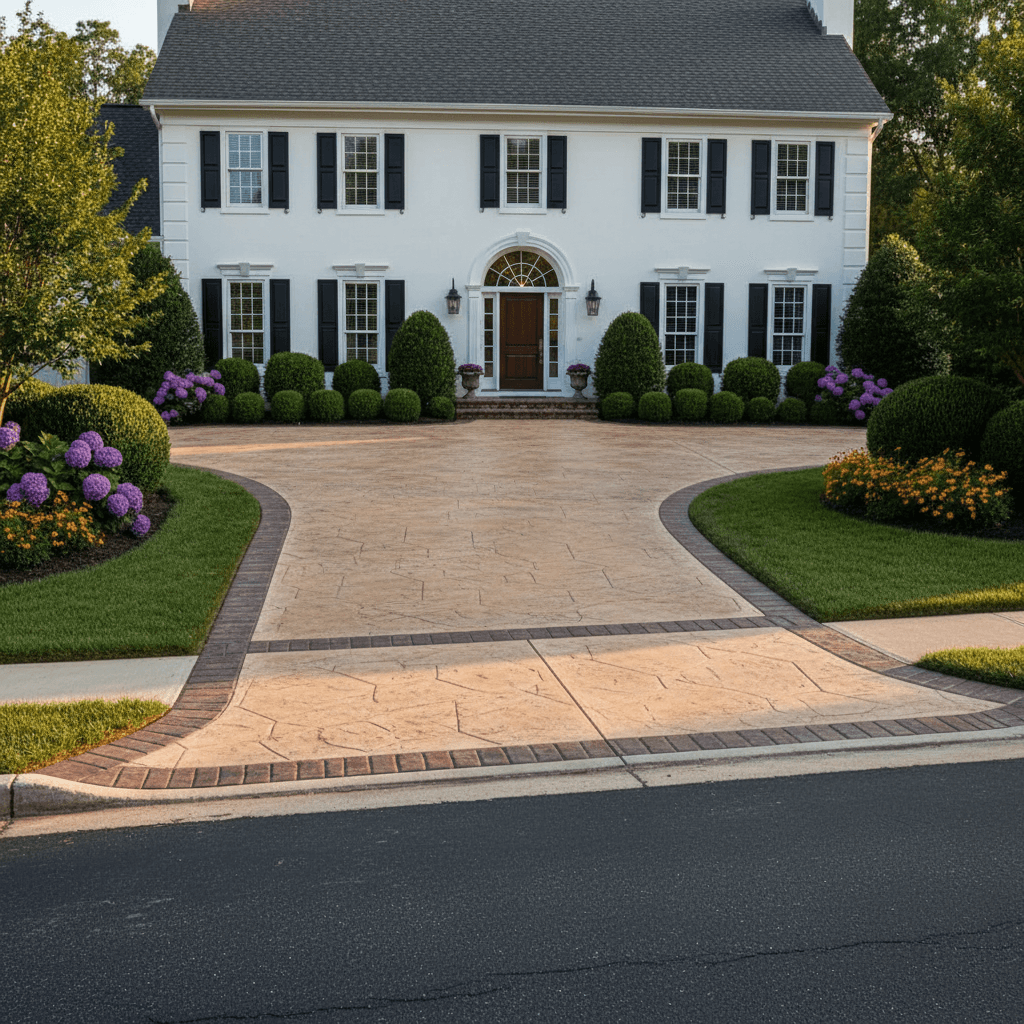 Custom stamped concrete driveway installation in Maryland by Atlantic Construction