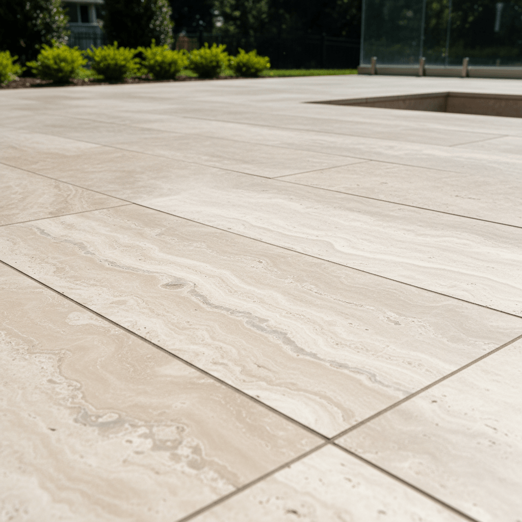 Modern porcelain tile patio with clean lines in Maryland by Atlantic Construction